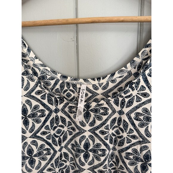 Soma Cool Nights 2-Piece Pajama Set L Large Wide Leg Crop Built-In Bra Tank Blue - Picture 4 of 5